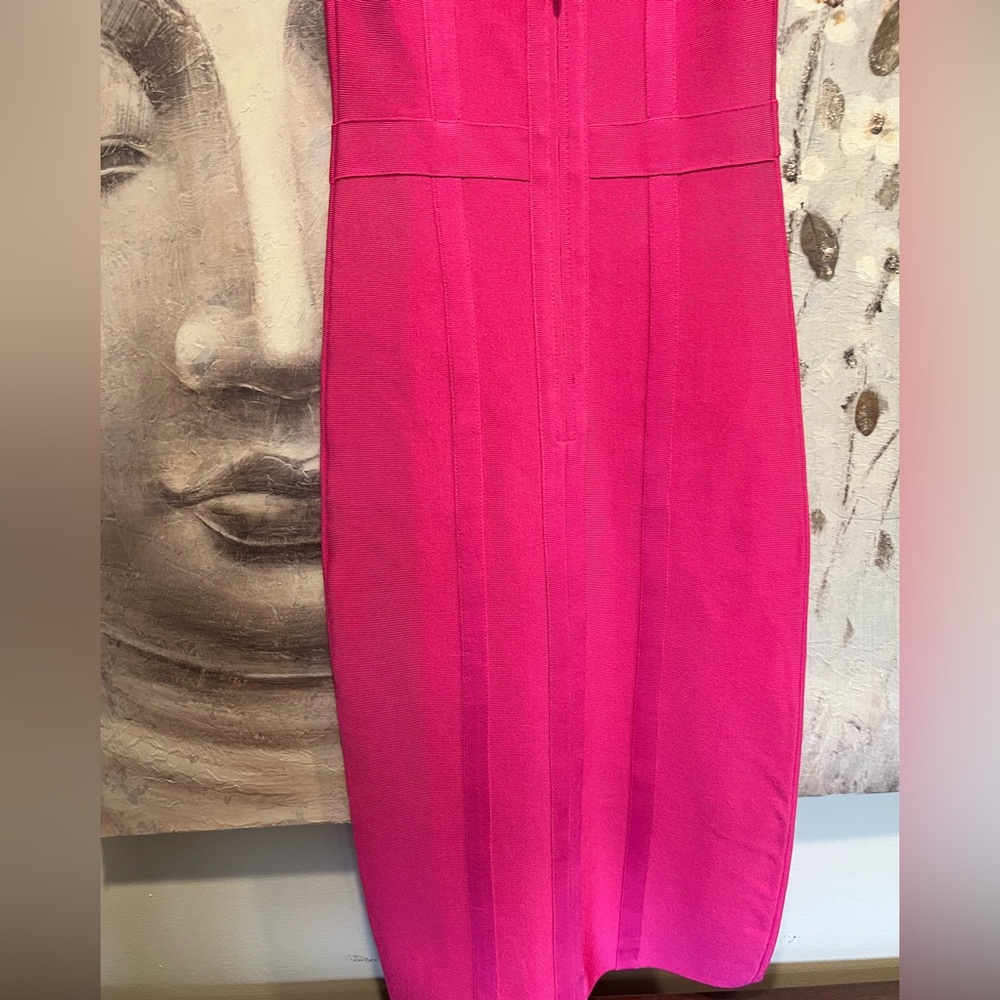 Bebe Fuchsia Pink Bandaid Sexy Cocktail Dress - Picture 13 of 14